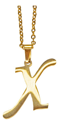 Cadena Color Oro Dije Letra Inicial X Cursiva Acero Mujer