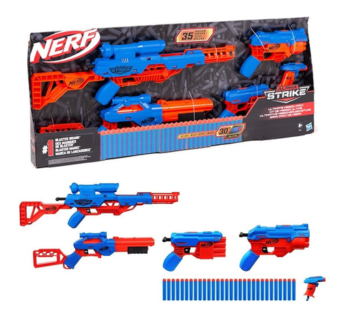 Pistola Lanzador Pack Nerf Dardos Alpha Strike 35 Piezas