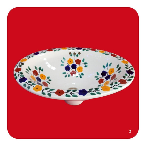 Imagen 3 de 3 de Lavabo Mini Beige De Cerámica Tipo Talavera 33x25x12 Cm M6