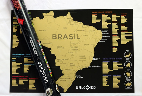 Imagem 9 de 9 de Kit 2x Mapa Do Brasil De Raspar Unlocked Sem Moldura 60x42cm