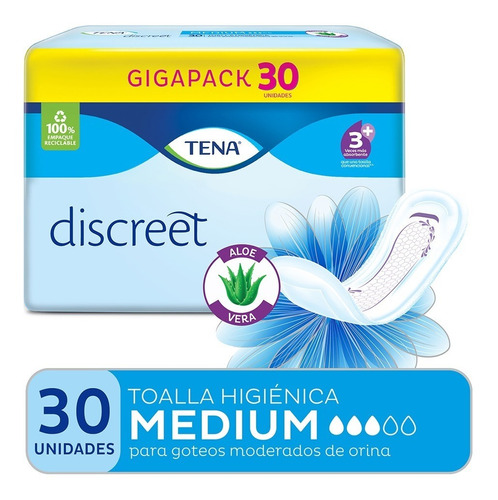 Tena Discreet Medium 3 X 30 Con Aloe Vera M A F 