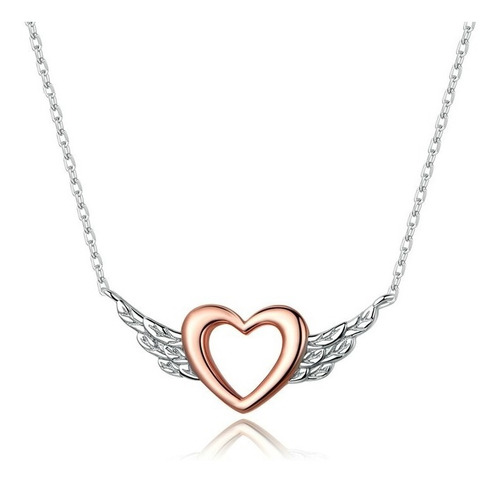 Collar De Plata Fina S925 Y Circones - Diseño Corazón Y Alas