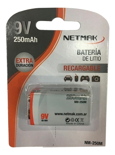 Bateria 9v Recargable 250mah En Blister Netmak