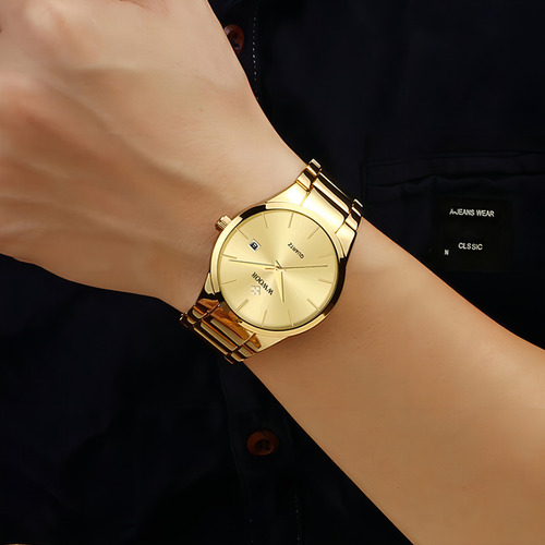 Relojes de cuarzo inoxidable Wwoor 8875 Calendar con correa dorada