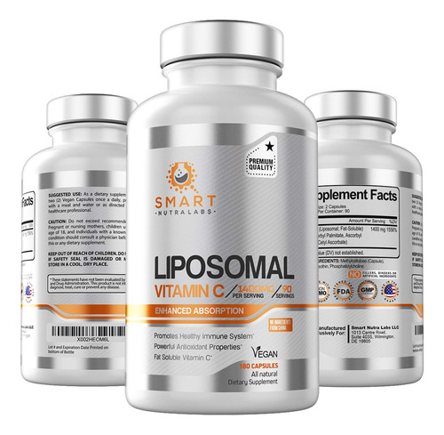 Liposomal 1 Vitamina C 1400 Mg - 180 Capsulas Veganas - Ingr