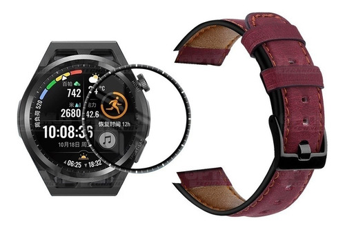 Banda De Cuero+ Vidrio Nanoglass Para Huawei Watch Gt Runner