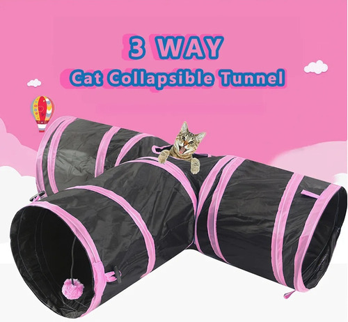Imagen 3 de 7 de Divertido Tunel Plegable Gato 3 Vías D Juego Mascotas 3 Way