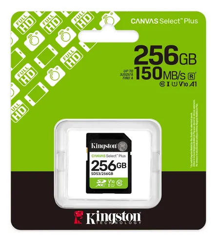 Memória SD Kingston Canvas Select Plus G3 256 GB U1 V10 150 MB