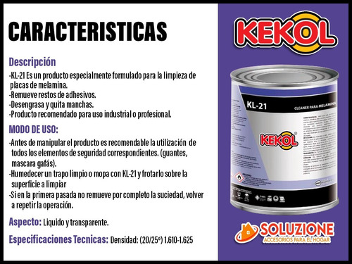 Imagen 3 de 10 de Limpiador Cleaner Melamina Kl-21 Kekol Madera Limpieza 1 Lts