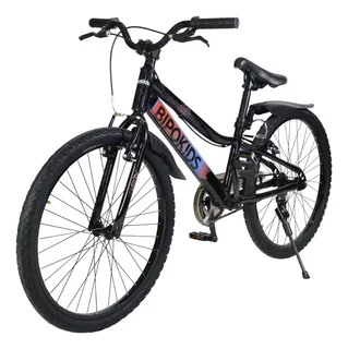 Bicicleta paseo bmx infantil Bipokids R24 2024 1v frenos v-brakes color negro/rojo/azul con pie de apoyo