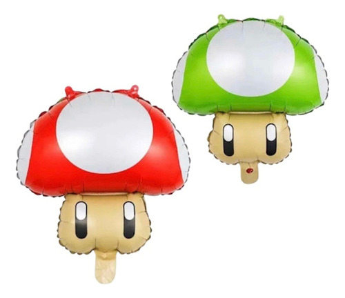 Globos Hongos Mario Bross Metalizados Pack X 2 Unidades