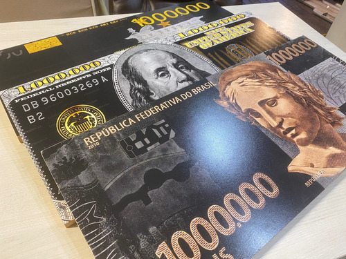 Quadro De 1 Milhão De Reais, Euro E Dólares Kit Com 3 Dourado Preto