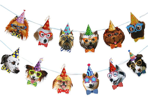 Guirnalda Banderín Feliz Cumpleaños Perritos Mascota 5mt