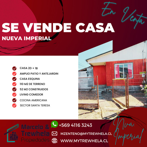 Vendo Casa 2d+1b, Comuna De Nueva Imperial. Codigo #1004