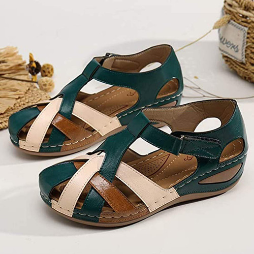 Sandalias Redondas Retro Ortopédicas De Cuero Pu Para Mujer