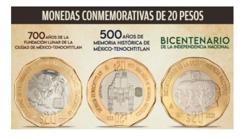 Monedas De Veinte  Y Billete  20 Del Bicentenario  6 Pzs