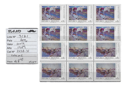 Lote3171 Argentina Serie 1989 Gj# 2430-31 Mint Bloque X 6