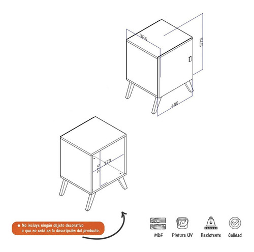 Imagen 3 de 3 de Mesa Auxiliar Y De Noche 1 Puerta 40cm