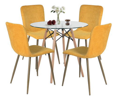 Comedor 4 Sillas Color Amarillo Homemake Furniture