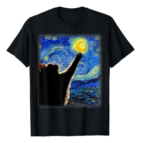 Camiseta Con Gato Estrellado De Van Gogh, Ajuste Clásico, Re