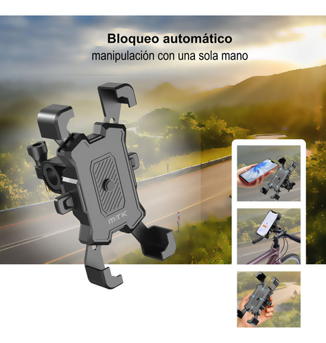 Soporte Para Celular Moto/bicicleta, Base Porta Teléfono Negro, Compatible Con Motos/bicicletas, 4 - 6.3 Pulgadas, Bloqueo Automático, Estable (abs), Evita Caídas, Ajustable Universal.