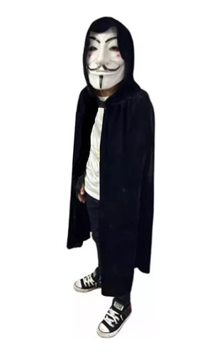 Capa + Mascara Anonymous Hacker Disfraz Halloween Niñ@