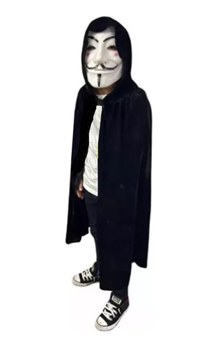 Capa + Mascara Anonymous Hacker Disfraz Halloween Niñ@