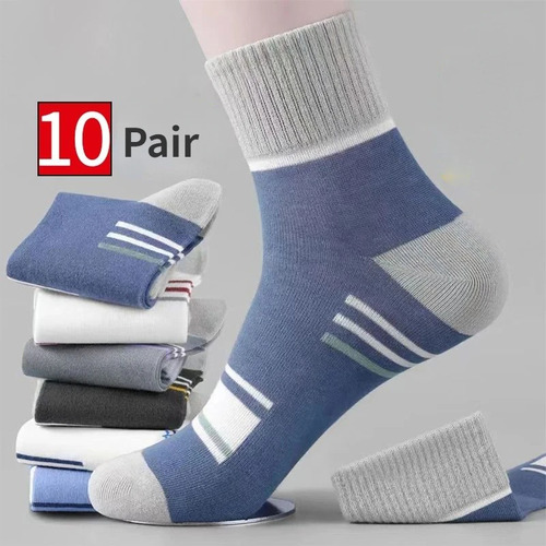 10 Pares Calcetines Hombre Algodón Casual A Rayas