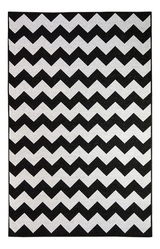 Tapete Sala Sem Pelo Zigzag Preto E Prata 300x300 Cm Chevron