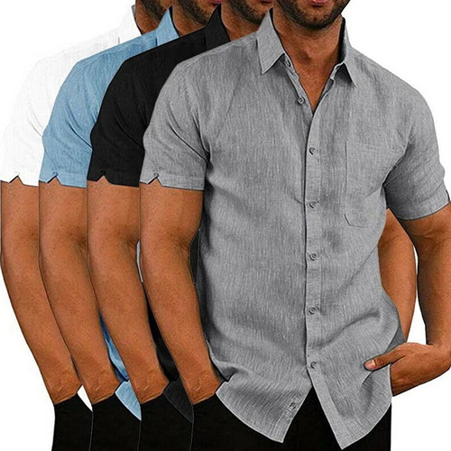 Camisa De Manga Corta Para Hombre, Camisas De Algodón Y Lino