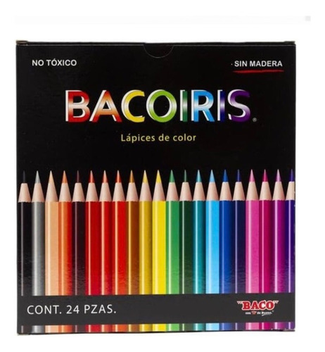 24 Lápices De Colores Largos Redondos Bacoiris Escolar