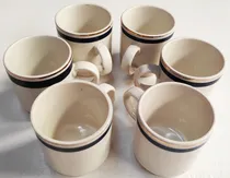 Comprar Set 6 Tazas Café Loza Hartford Blancas Filetes Azul Y Dorado