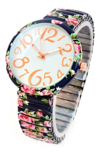 Reloj De Mujer Con Diseño Floral De Rosas Azules Marinos, Fá