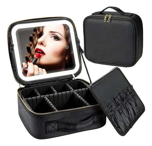 Bolsa Portátil Maquiagem Cosméticos Viagem C Luz Espelho