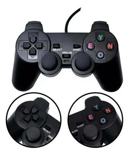 Controle Joystick Compatível com PS2 PS3 PC Android Xbox Preto USB Gamepad Analógico com Vibração para Jogos