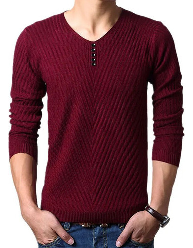 Suéter De Cachemir Para Hombre Con Cuello Henley, Suéter Nav