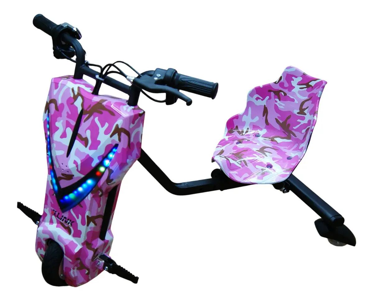 Patinete Elétrico 3 Rodas Triciclo Infantil Drift 350w 65kg Cor Rosa Camuflado