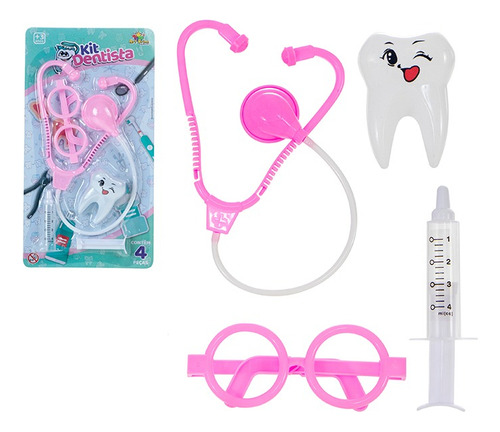 Kit Dentista Infantil Boy 4 Pçs Na Cartela Brinquedo Cor Rosa