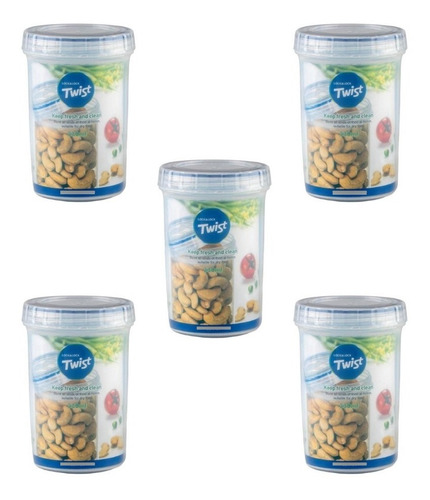 Kit 5 Potes Com Tampa Hermética Lock & Lock - 330ml Cor Azul