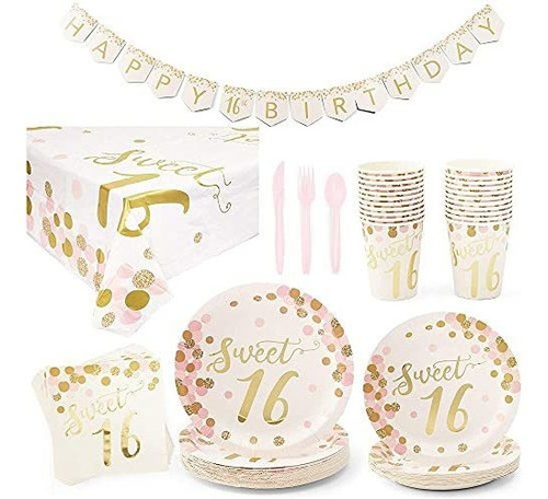 Paquetes De Fiesta - Rose Gold Sweet 16 Suministros De Fiest