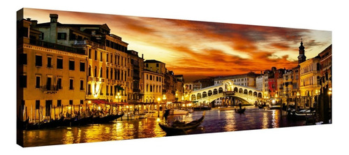 Cuadro Ponte Rialto Góndola Sobre El Agua Venecia, 180x60cm Color Natural Armazón Natural