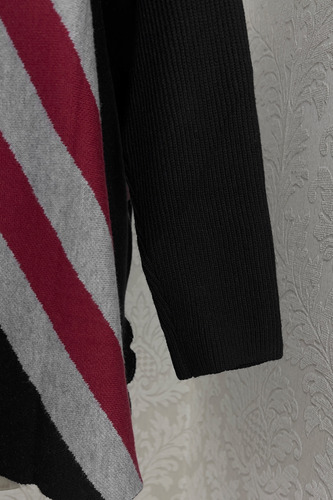 Sueter Largo Oversize Tejido Punto Stretch Cuello Alto Rayas