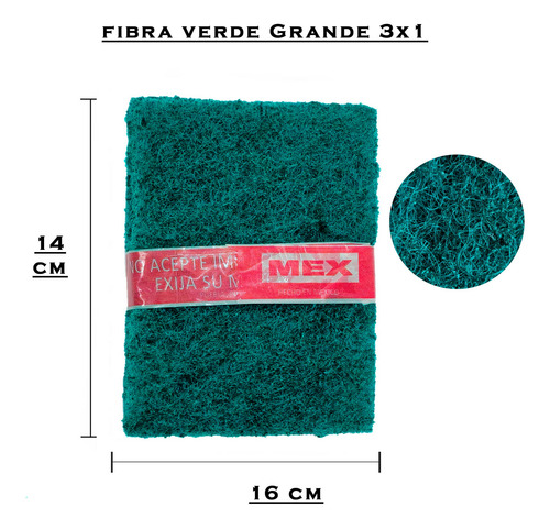 100 Pack Con 3 Fibra Verde Grande Trastes Limpieza 16x14 Cm