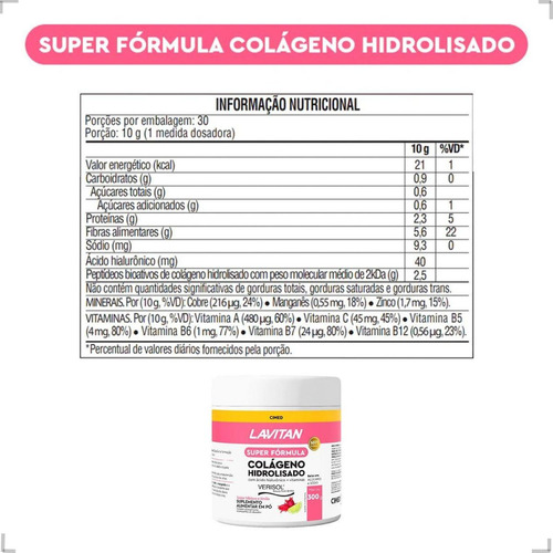 Lavitan Colageno Hidrolisado Suplemento Alimentar Em Pó 300g
