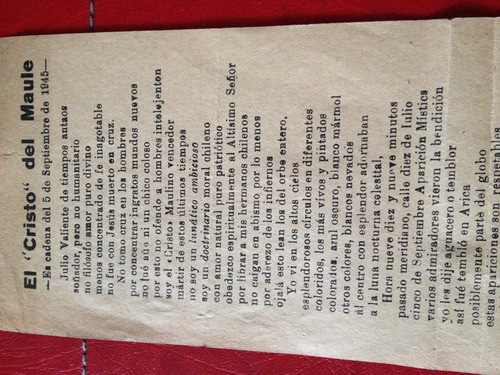 El Cristo Del Maule Volante De 1945 Antiguo Documento (Usado)