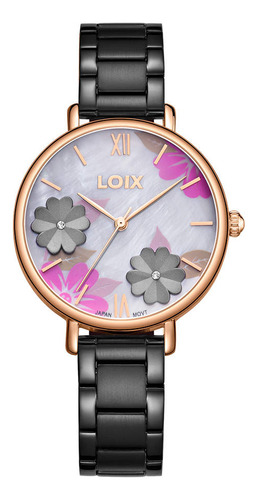 Reloj Loix Mujer L1212m-1 Negro Con Tablero Blanco