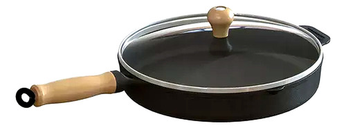 Frigideira Ferro Fundido Com Tampa Vidro Cabo Madeira 26cm L