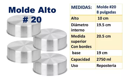 Moldes Altos Pastel Foundant 4 Pzs #20, 8 Pulgadas Alto