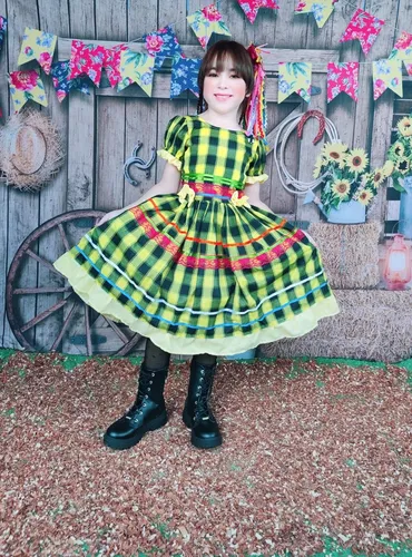 Vestido Caipira Festa Junina Infantil Menina Luxo At 14 Anos