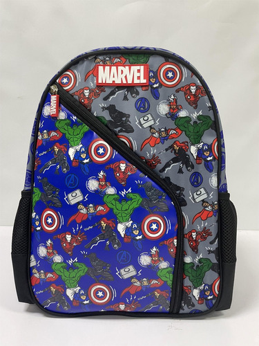 Mochila Escolar Avengers Av81143 Color Azul Diseño Liso